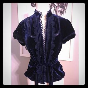 BCBGMAXAZRIA Navy Velvet wrap top.